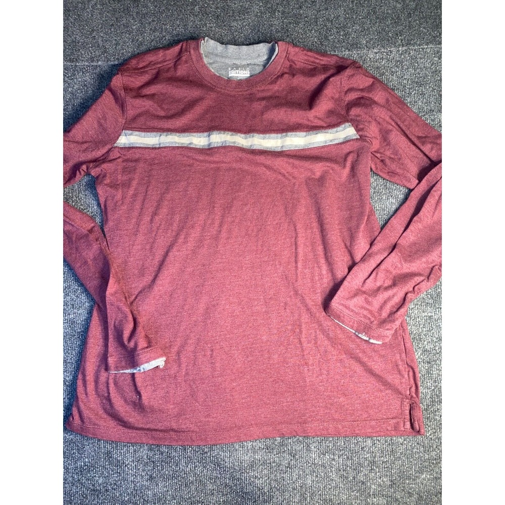 Basic Edition Shirt Mens Large Maroon Solid Super‎ Soft Stripe Detail Crew Neck